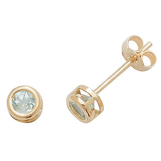 9K Yellow Gold Blue Topaz Stud Earrings