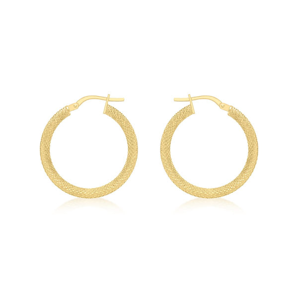 9K Yellow Gold Textured Hoop Creole Earrings