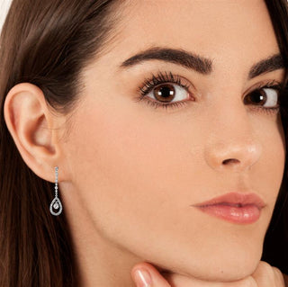 9K White Gold Cubic Zirconia Set Pear Drop Earrings