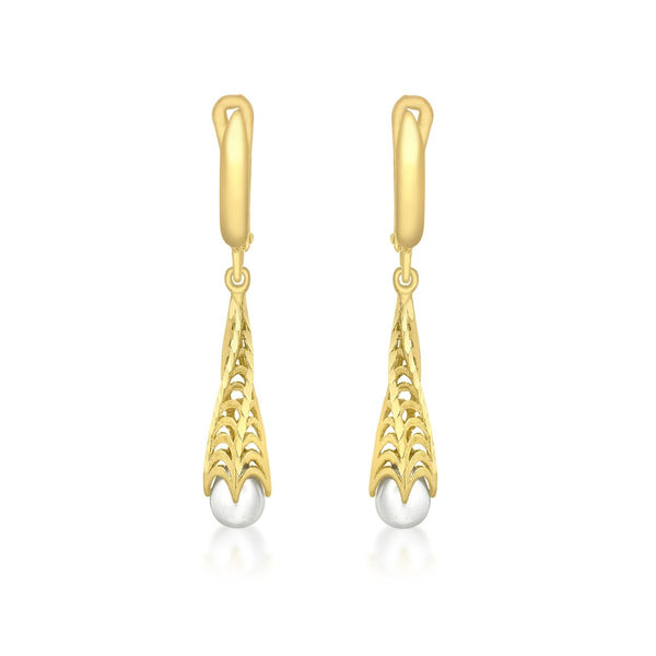 9K Yellow Gold Freshwater Pearl Twisted Cone Earrings