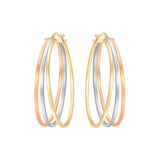 9K 3-Colour Gold Oval Triple-Loop Creole Hoop Earrings