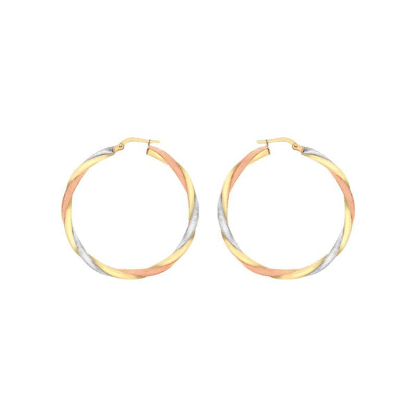 9K Tri-Gold Twist Hopped Earrings