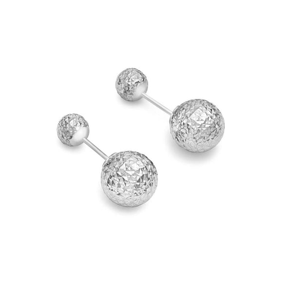 9K White Gold Diamond Cut Ball Stud Earring