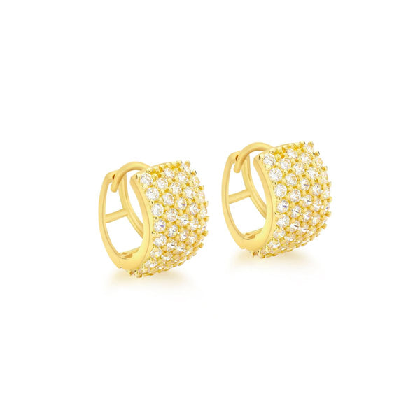 9K Yellow Gold CZ Pave Set 13mm Hoop Earrings