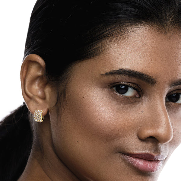 9K Yellow Gold CZ Pave Set 13mm Hoop Earrings