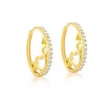 9K Yellow Gold CZ & Heart Huggie Hoop Earrings