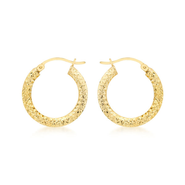 9K Yellow Gold Diamond Cut Creole Earrings