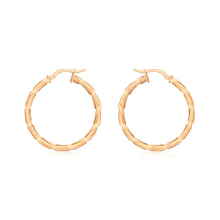 9K Rose Gold Twisted Creole Hooped Earrings