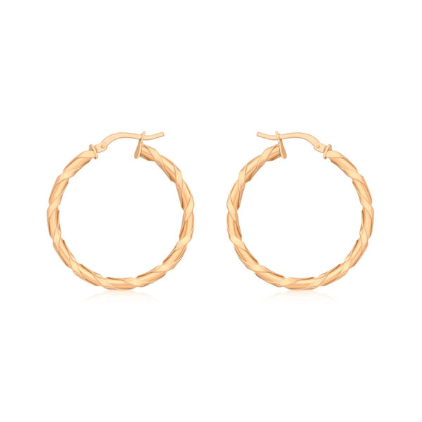 9K Rose Gold Twisted Creole Hooped Earrings