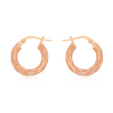9K Rose Gold Faceted Twist Hoop Earrings