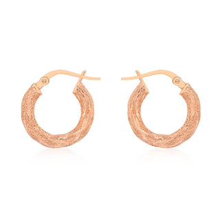 9K Rose Gold Faceted Twist Hoop Earrings
