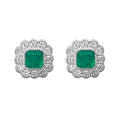 9K White Gold Emerald & Diamond Stud Earrings