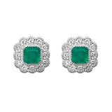 9K White Gold Emerald & Diamond Stud Earrings