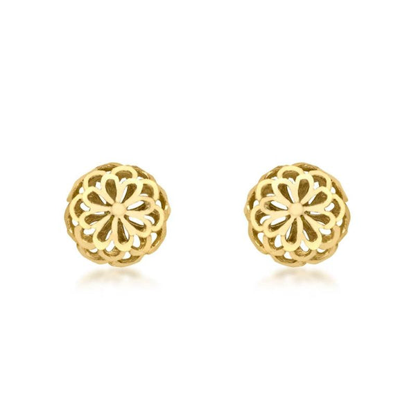 9K Yellow Gold Filigree Dome Stud Earrings