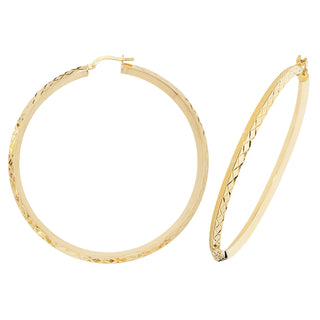 9K Yellow Gold 50mm Criss-Cross Hoop Earrings