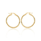 9K Yellow Gold Diamond Cut Hoop Creole Earrings