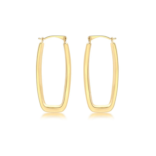 9K Yellow Gold Rectangle-Shaped Creole Earrings