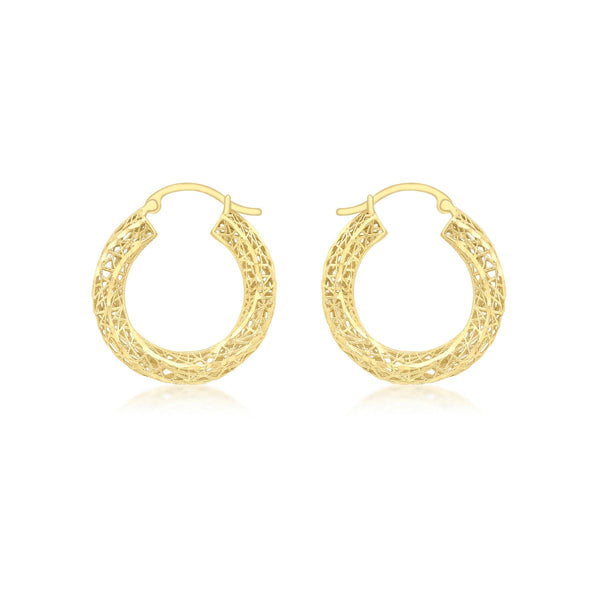 9K Yellow Gold Diamond Cut Mesh Creole Earrings