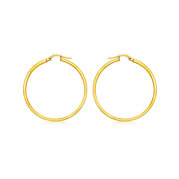 9K Yellow Gold Rectangular-Tube 30mm Hoop Creole Earrings