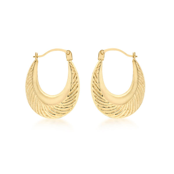 9K Yellow Gold 16mm X 20mm Patterned Creole Hoop Earrings