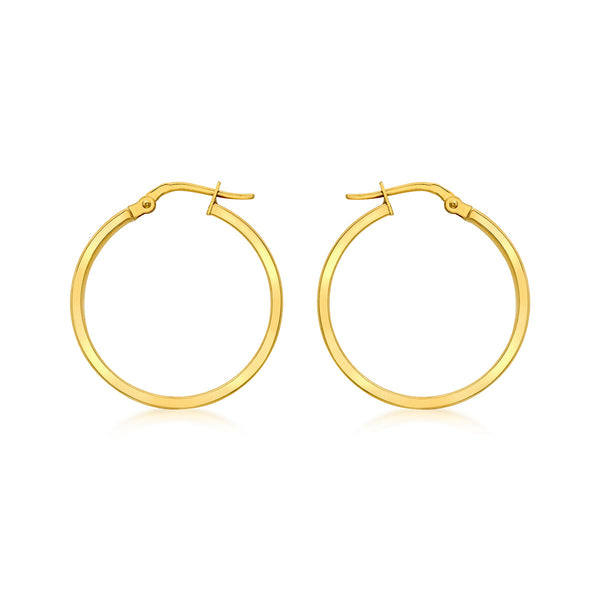 9K Yellow Gold Rectangular-Tube 23.5mm Hoop Creole Earrings