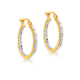9K 2-Coloured Gold Diamond Cut Hoop Creole Earrings