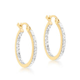 9K 2-Coloured Gold Diamond Cut Hoop Creole Earrings