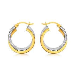 9K 2-Colour Gold Twist Crossover Creole Hoop Earrings