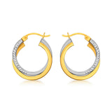 9K 2-Colour Gold Twist Crossover Creole Hoop Earrings