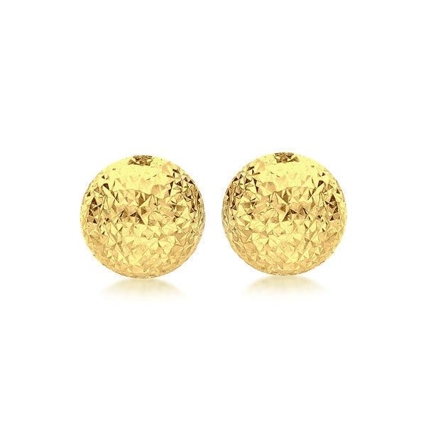 9K Yellow Gold 8mm Diamond Cut Half-Ball Stud Earrings