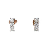 9K Yellow Gold Triple Diamond Stud Earrings