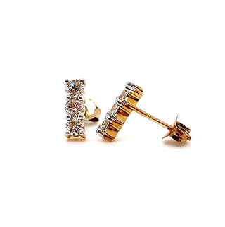 9K Yellow Gold Triple Diamond Stud Earrings