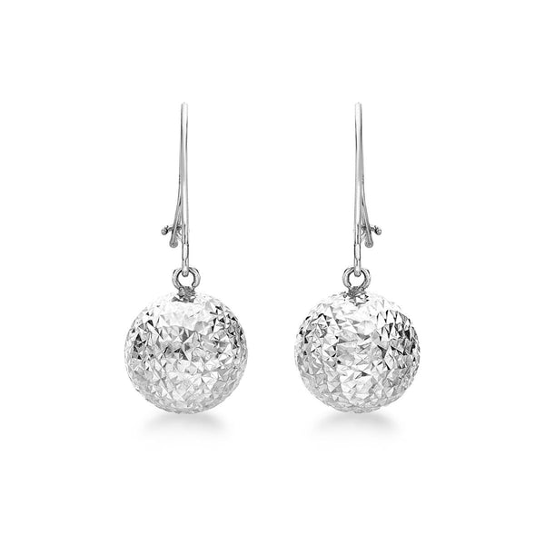 9K White Gold Diamond Cut Ball Drop Earrings