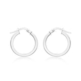 9K White Gold Square-Tube Round Hoop Creole Earrings