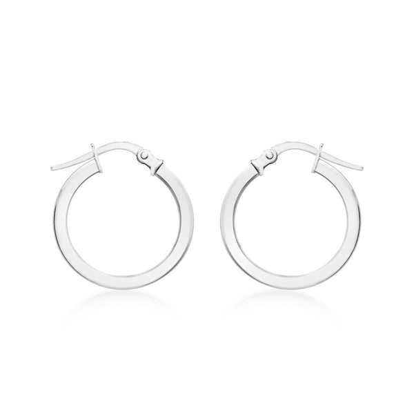 9K White Gold Square-Tube Round Hoop Creole Earrings