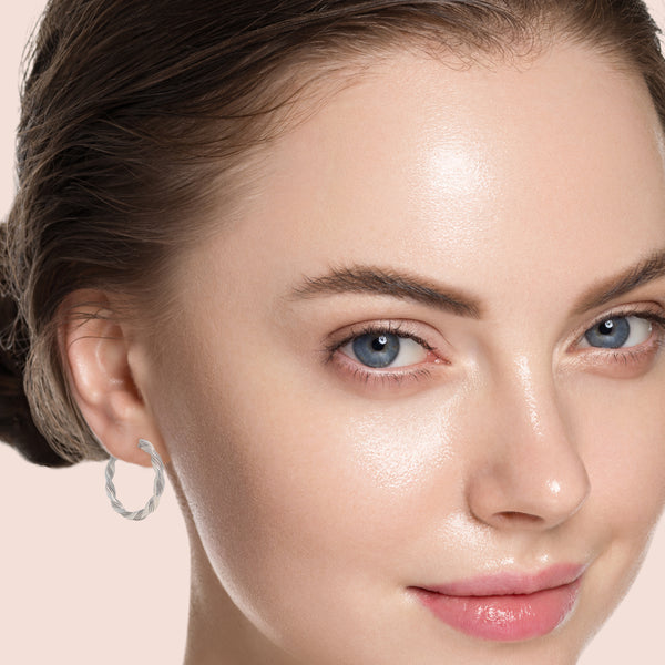 9K White Gold 25mm Flat Wrap Hoop Earrings