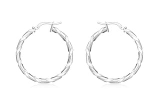 9ct White Gold Twsited Hoop Earrings