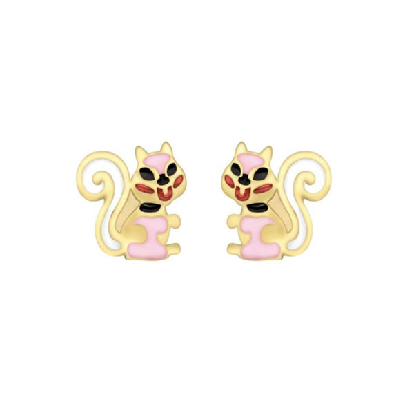 9ct Yellow Gold Enamel Squirrel Stud