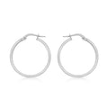9K White Gold Rectangular-Tube 30mm Creole Hoop Earrings