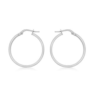 9K White Gold Rectangular-Tube 30mm Creole Hoop Earrings
