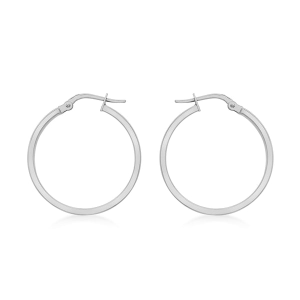 9K White Gold Rectangular-Tube 30mm Creole Hoop Earrings