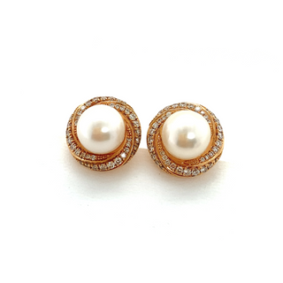 18K Yellow Gold Diamond and Pearl Swirl Stud Earring