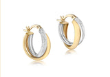9ct Yellow and White Gold Diamond cut Hoops