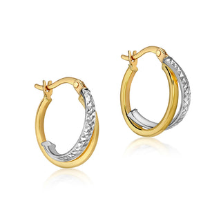 9K 2-Coloured Gold Crossover Creole Hoop Earrings
