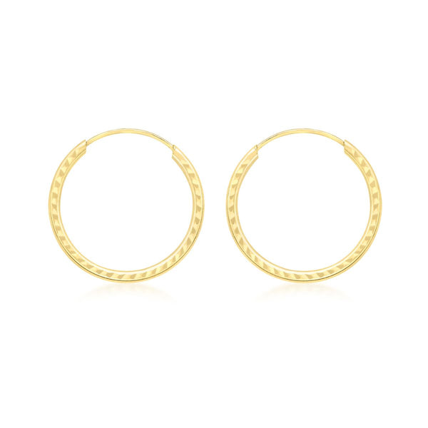 9K Yellow Gold 18mm Diamond Cut Hoop Earrings