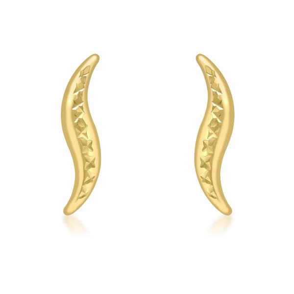 9K Yellow Gold Diamond Cut Slim-'Wave' Stud Earrings