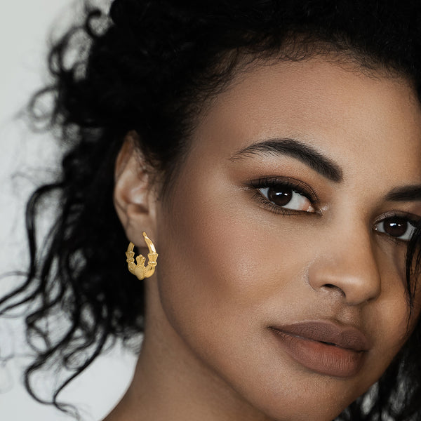 9K Yellow Gold Claddagh Hoop Earrings