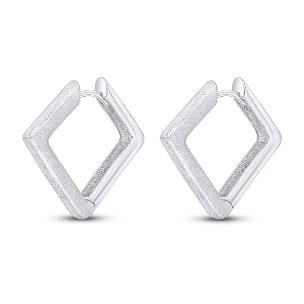 9K White Gold 16mm Square Brushed Finish Huggies