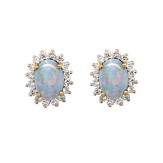 18K White Gold Opal & Diamond Cluster Stud Earrings