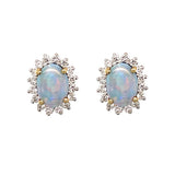 18K White Gold Opal & Diamond Cluster Stud Earrings